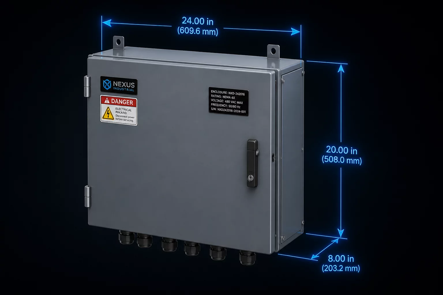 Industrial enclosure sizing logic with dimensional clearance boundaries
